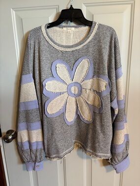 Oli & Hali Gray Sweater with Lavender Daisy Appliqué